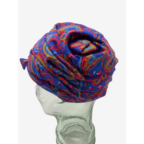 60s Turban Style Hat Paisley Blue Red‎ Bow Vintage MidMod Casual Boho Styles main image 7